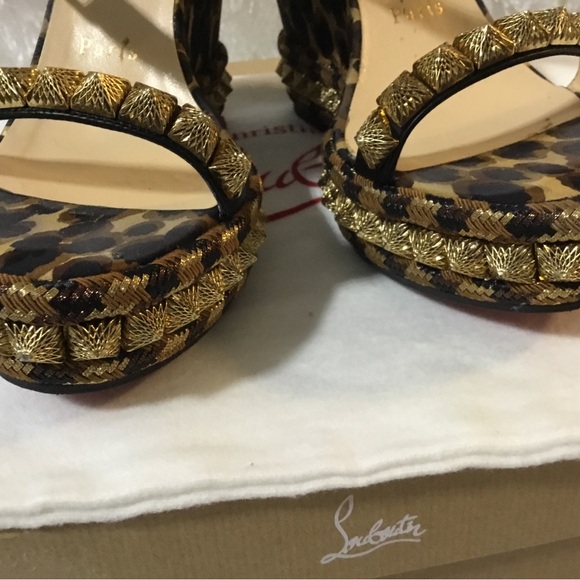 Christian Louboutin Black and Gold Leopard Sandals - Picture 8 of 14